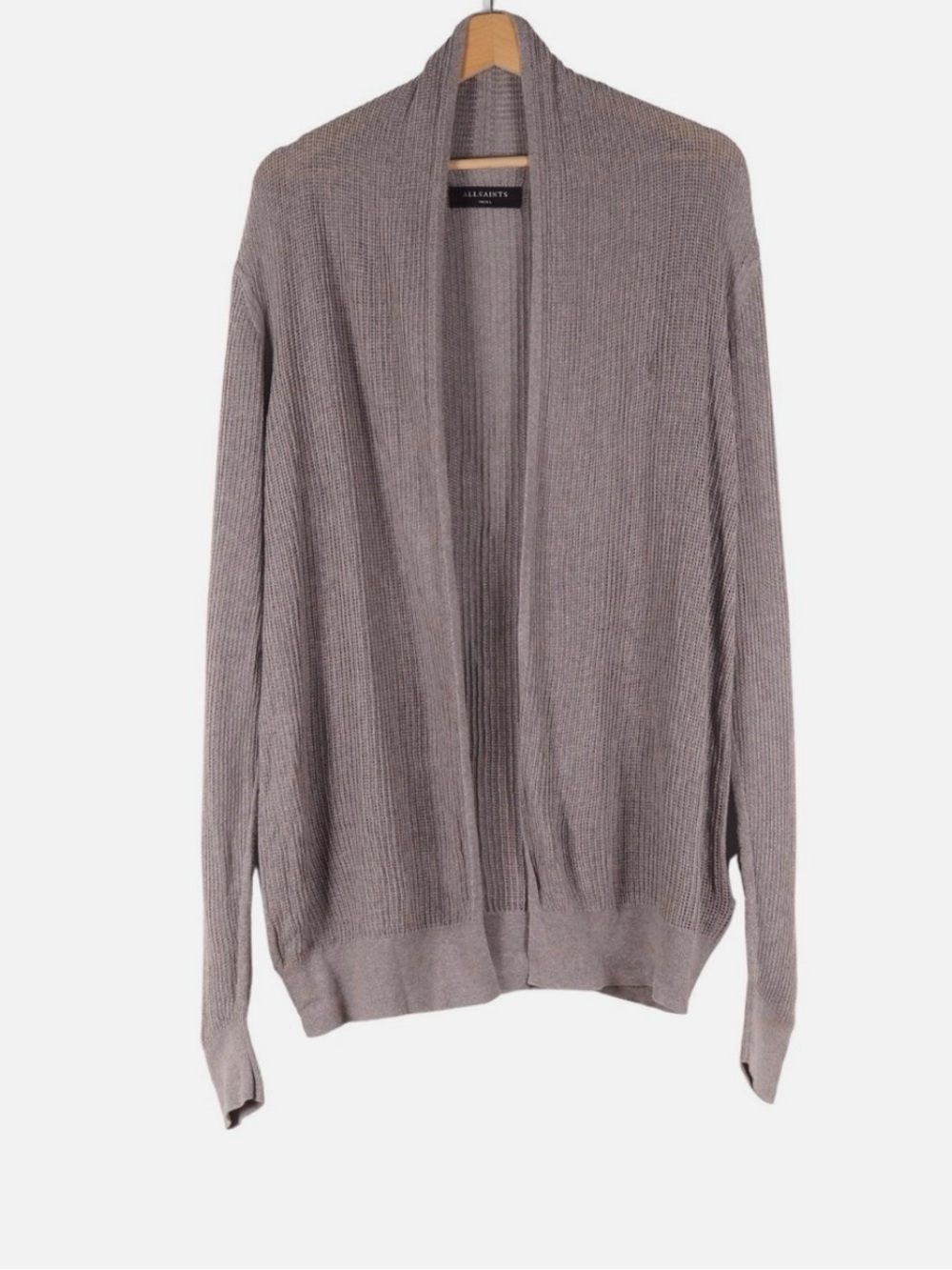 All Saints Men's Open-Front Taupe Cardigan Sweater M (PM100227)